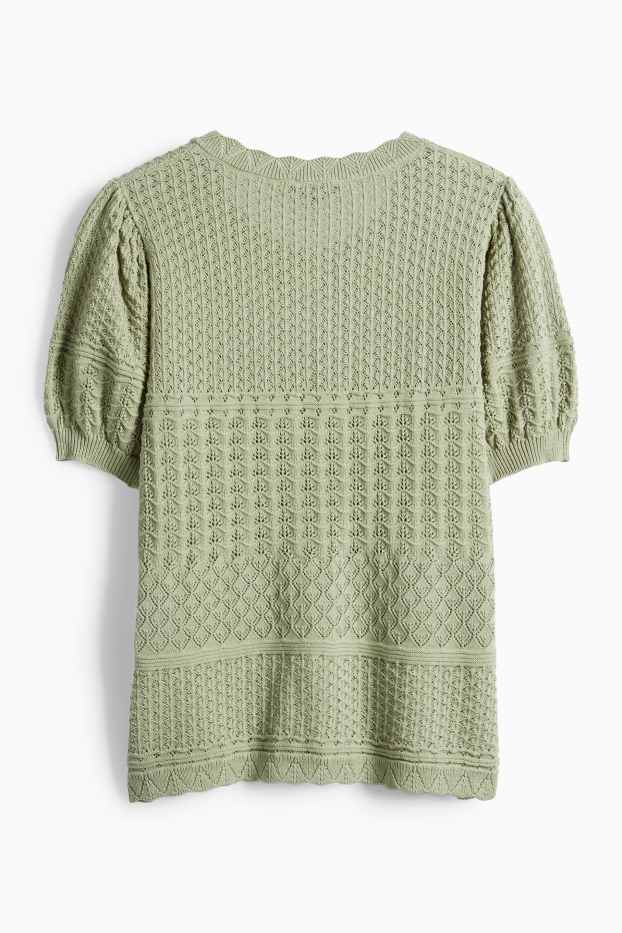 Dámské - Pletený kardigan - strukturovaný - zelená