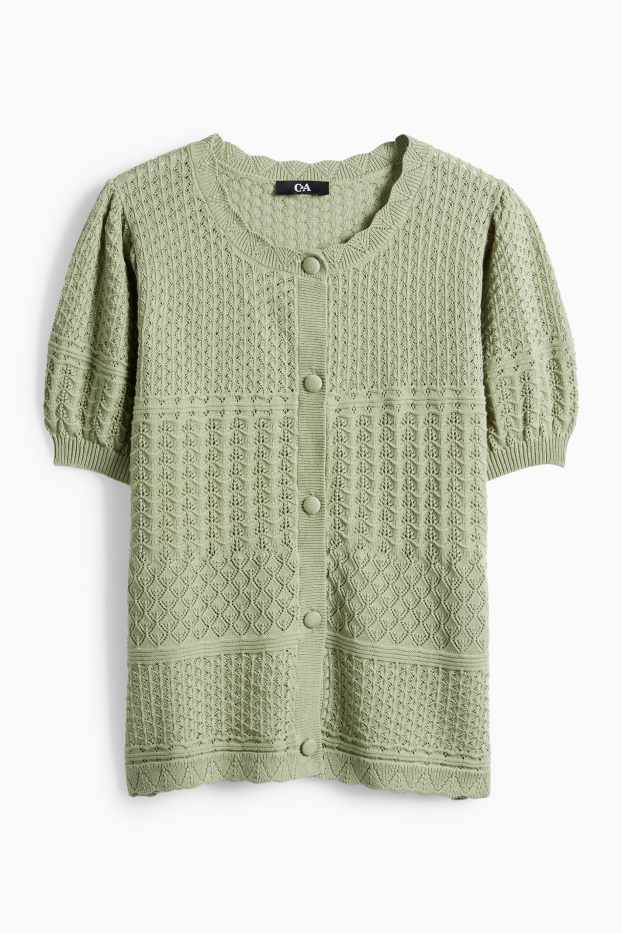 Dámské - Pletený kardigan - strukturovaný - zelená