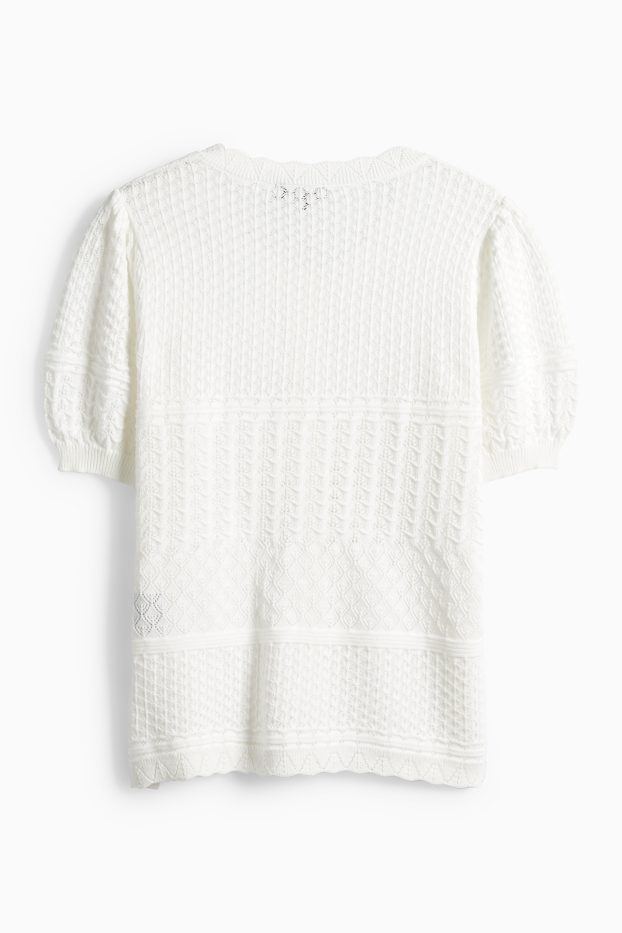 Dámské - Pletený kardigan - strukturovaný - bílá