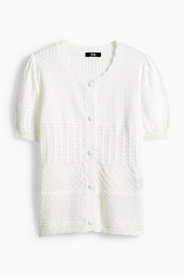 Dámské - Pletený kardigan - strukturovaný - bílá