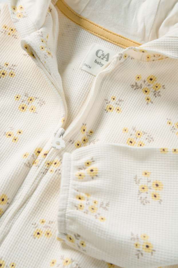 Baby Mädchen - Blümchen - Baby-Sweatjacke mit Kapuze - strukturiert - weiss / gelb