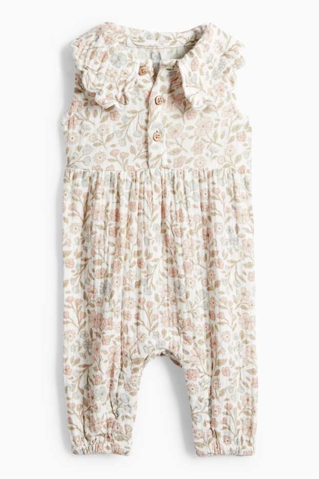 Baby: meisjes - Bloemetje - babyjumpsuit - crème wit