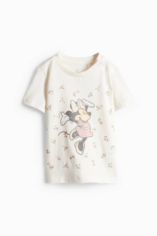Baby: meisjes - Minnie Mouse - babyoutfit - 3-delig - wit / roze