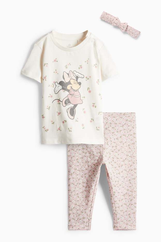 Baby: meisjes - Minnie Mouse - babyoutfit - 3-delig - wit / roze