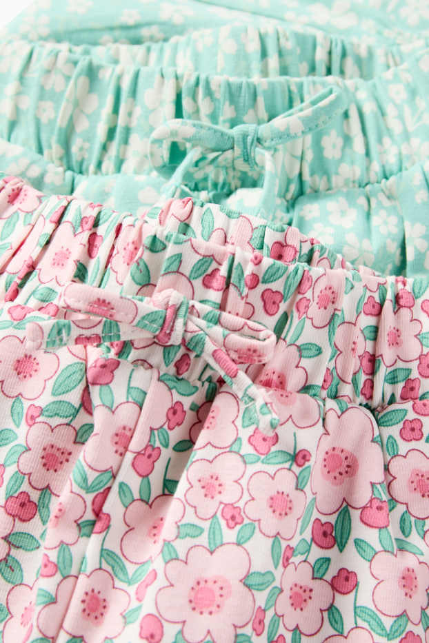 Kinderen: meisjes - Set van 2 - bloem - joggingbroek - groen / roze