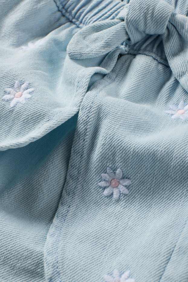 Copii - Fete - Floare - fustă-pantalon scurtă cu nod - aspect de jeans - albastru deschis