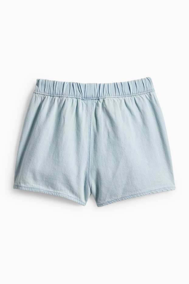 Copii - Fete - Floare - fustă-pantalon scurtă cu nod - aspect de jeans - albastru deschis