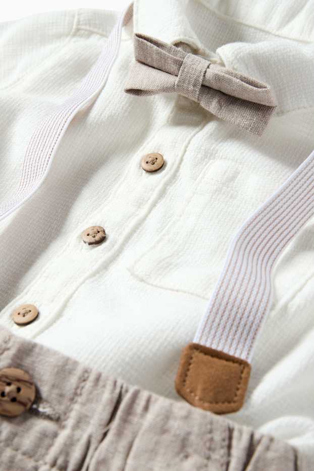 Baby Boys - Baby outfit with braces - 3 piece - formal - white / beige