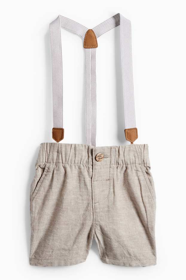 Baby Boys - Baby outfit with braces - 3 piece - formal - white / beige