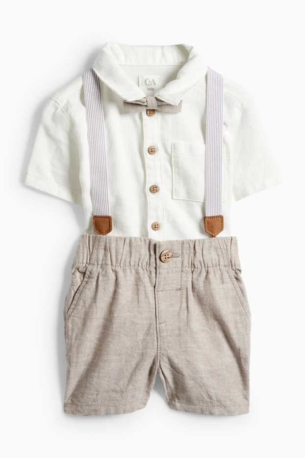 Baby Boys - Baby outfit with braces - 3 piece - formal - white / beige