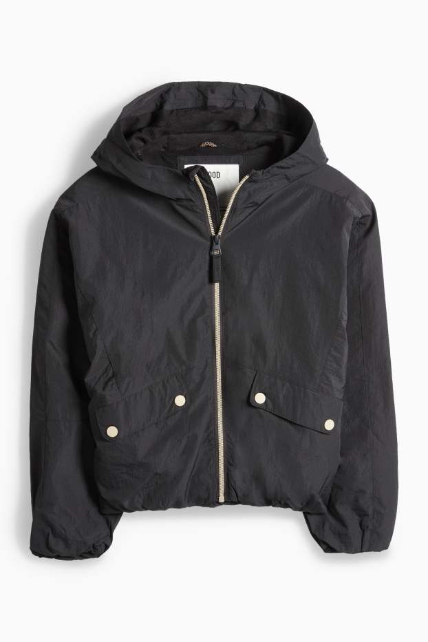 Kinder Mädchen - Jacke mit Kapuze - wasserabweisend - schwarz