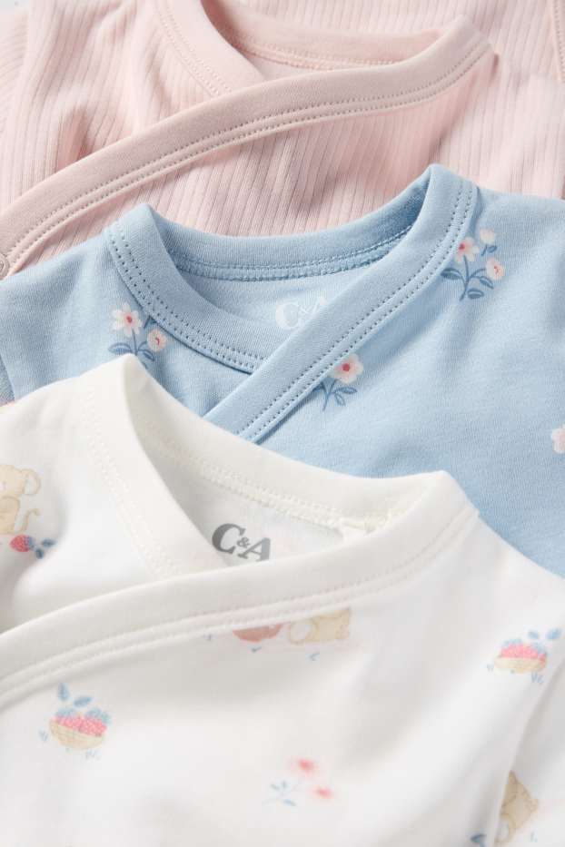 Bébés filles - Lot de 5 - petites souris et petites fleurs - bodys croisés pour bébé - blanc / rose
