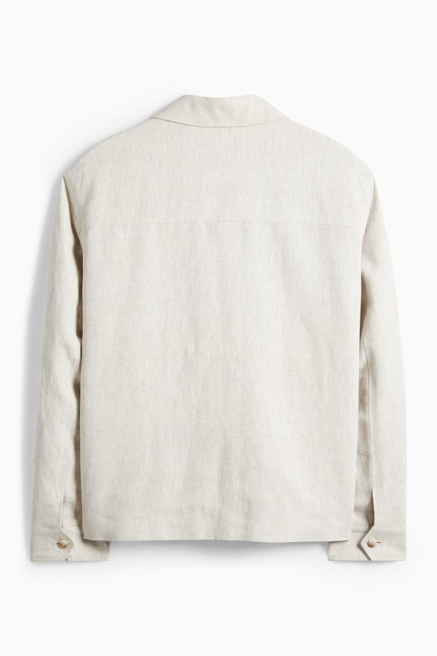 Pánské - Košilová bunda - regular fit - kent - lněná směs - světle béžová