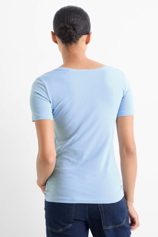 Women - V-neck T-shirt - slim fit - light blue