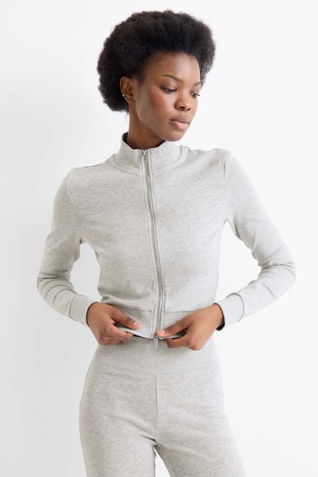 Femmes - Sweat zippé court - gris