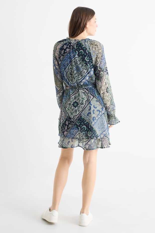 Damen - Chiffon-Kleid - gemustert - dunkelblau