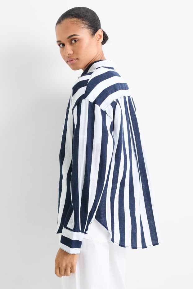 Dona - Camisa de lli - de ratlles - blau fosc / blanc