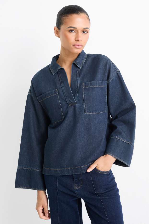 Dámské - Džínová halenka - tmavomodrá