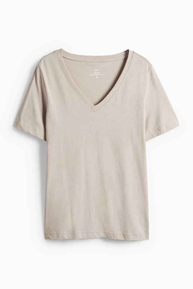 Donna - T-shirt scollo a V - regular fit - beige