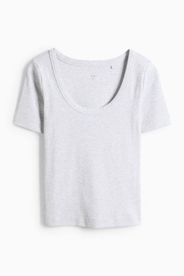 Damen - T-Shirt - Regular Fit - gerippt - hellgrau