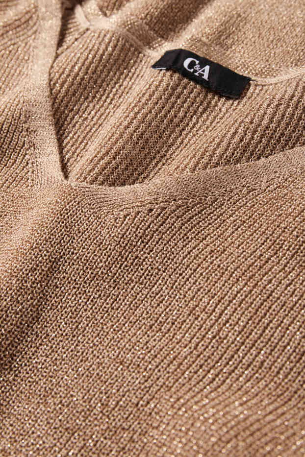 Damen - Strickpullover - kurzarm - Glanz-Effekt - hellbraun