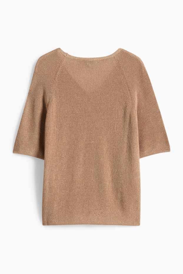 Damen - Strickpullover - kurzarm - Glanz-Effekt - hellbraun