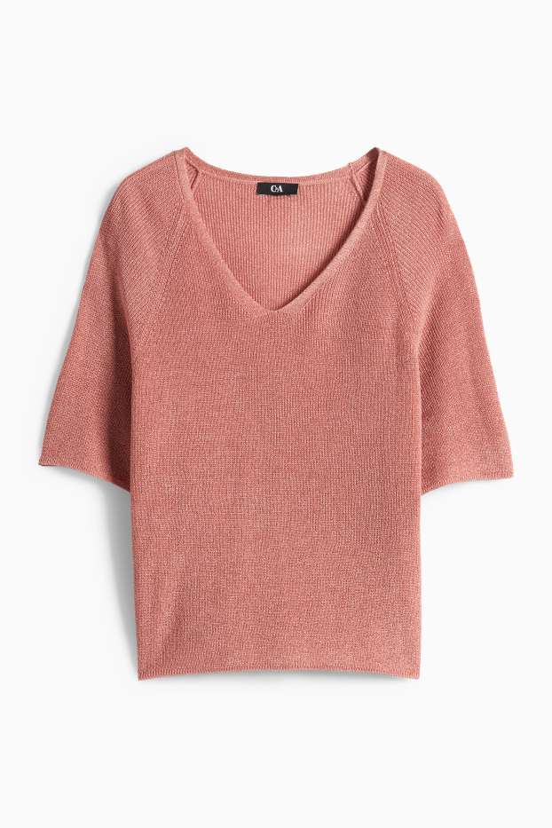 Damen - Strickpullover - kurzarm - Glanz-Effekt - dunkelrosa