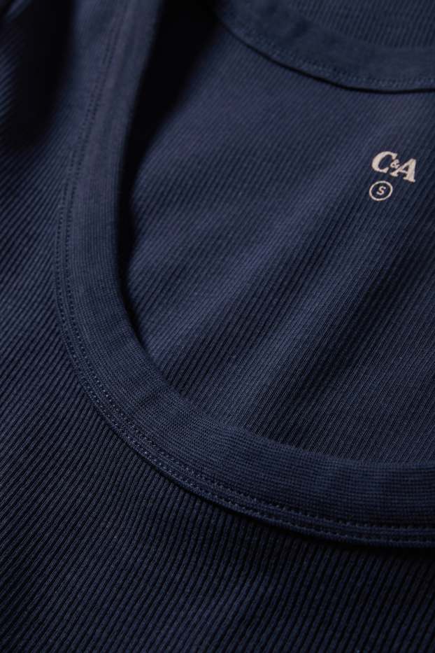 Femmes - T-shirt - regular fit - côtelé - bleu foncé