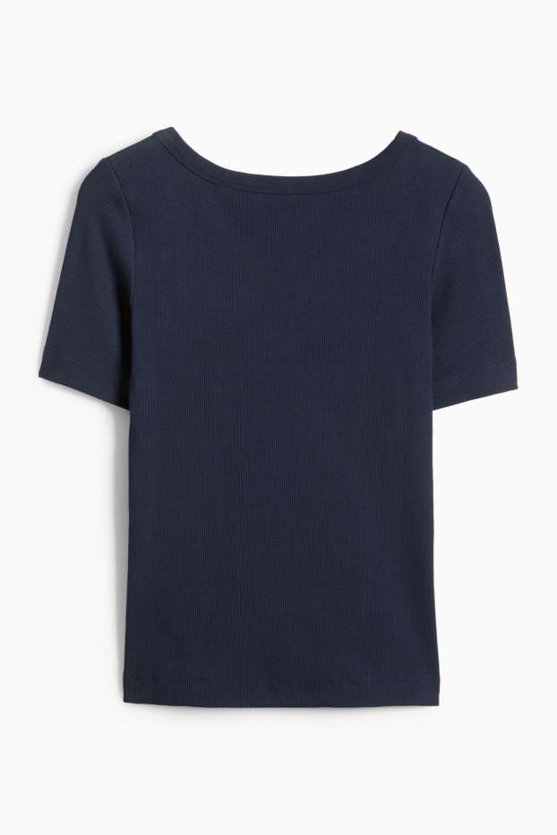 Femmes - T-shirt - regular fit - côtelé - bleu foncé