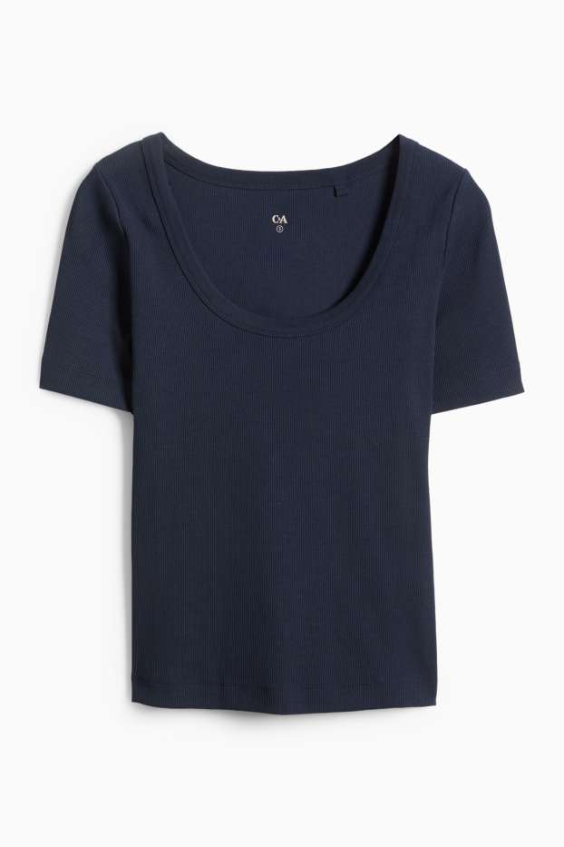Femmes - T-shirt - regular fit - côtelé - bleu foncé