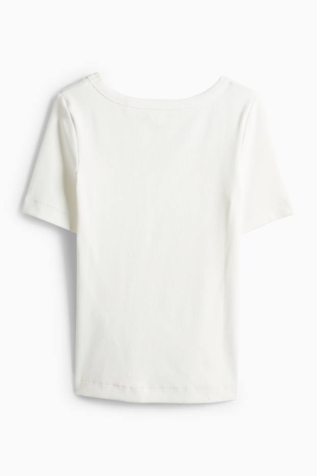 Femmes - T-shirt - regular fit - côtelé - blanc