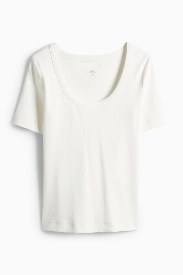 Femmes - T-shirt - regular fit - côtelé - blanc