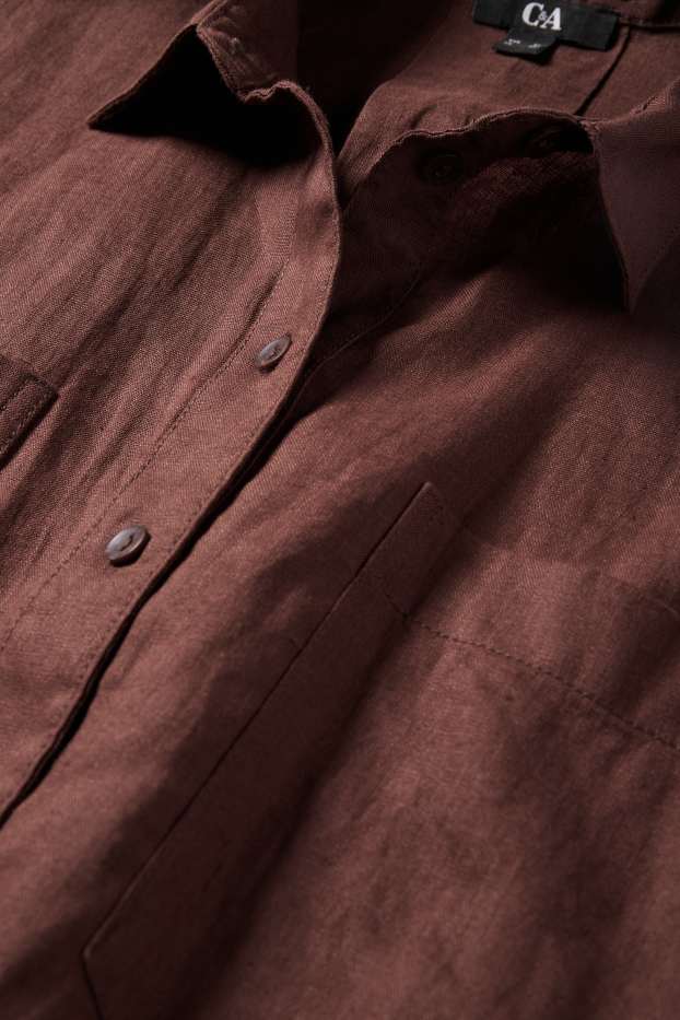 Damen - Leinen-Hemdbluse - braun