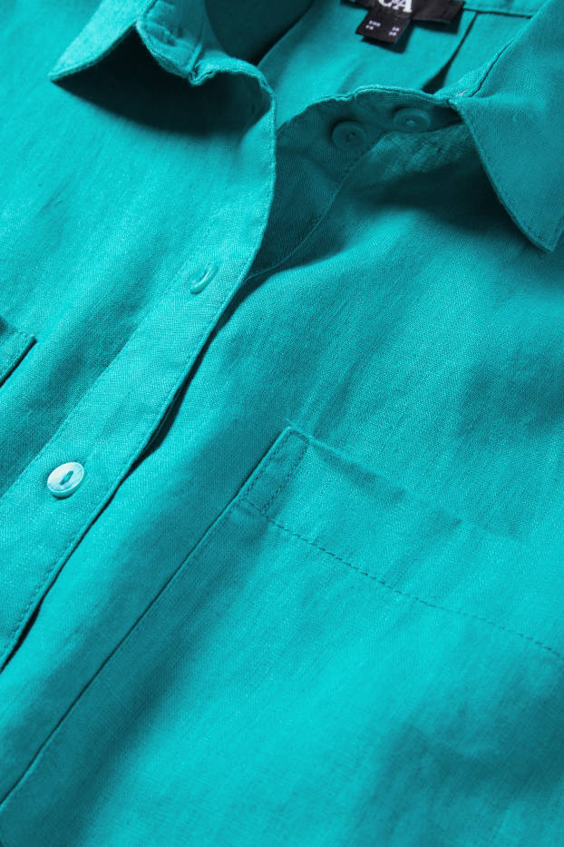 Dames - Linnen overhemdblouse - donkerturquoise