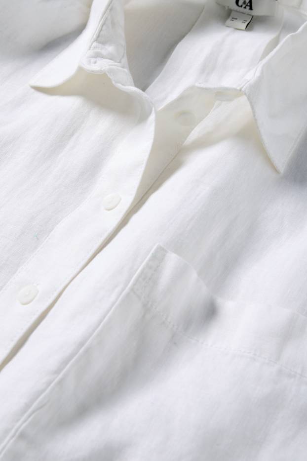 Damen - Leinen-Hemdbluse - weiss