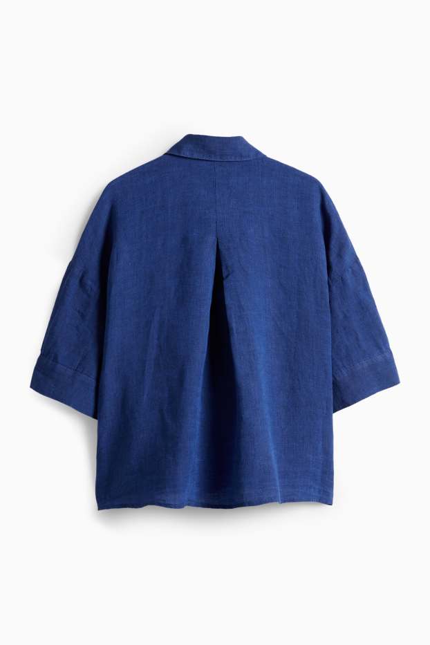 Dames - Linnen overhemdblouse - donkerblauw