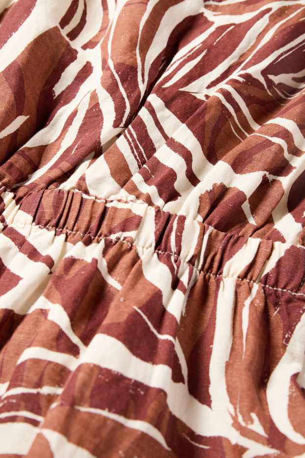 Dámské - Šaty fit & flare - lněná směs - se vzorem - hnědá / krémově bílá