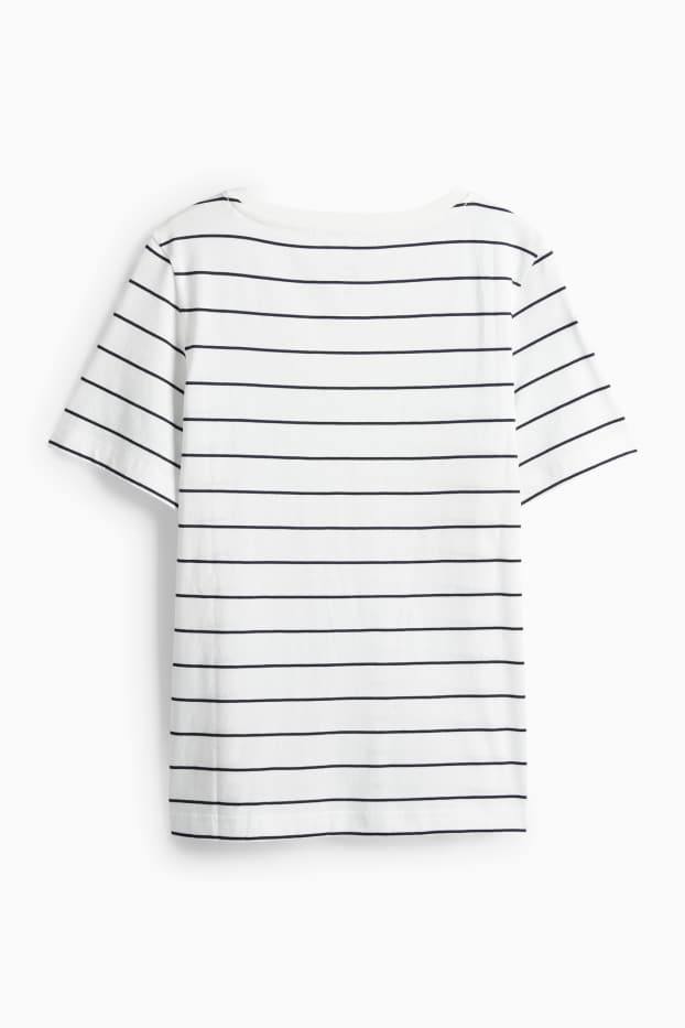 Dona - Samarreta de màniga curta amb coll en punta - regular fit - de ratlles - blanc