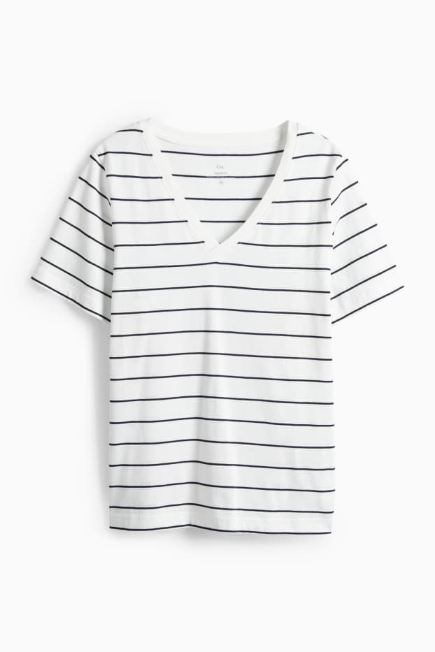 Dona - Samarreta de màniga curta amb coll en punta - regular fit - de ratlles - blanc