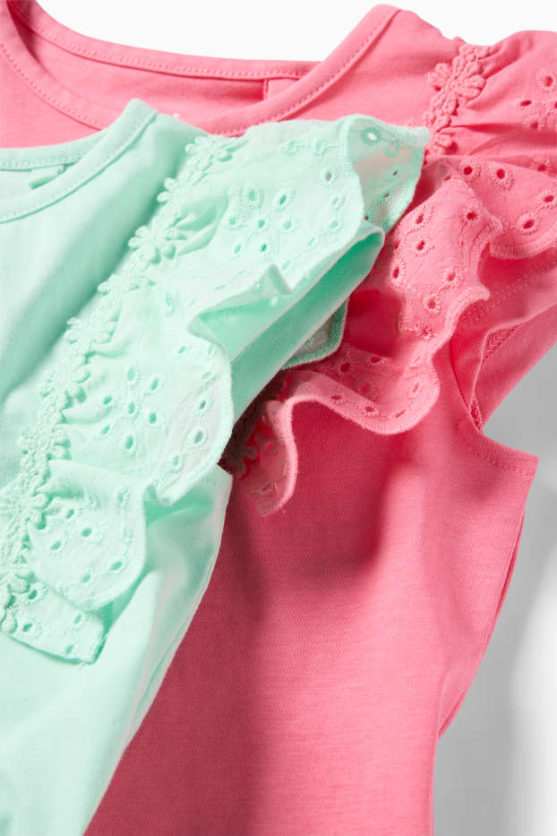 Children Girls - Multipack of 2 - short sleeve T-shirt - broderie anglaise - pink