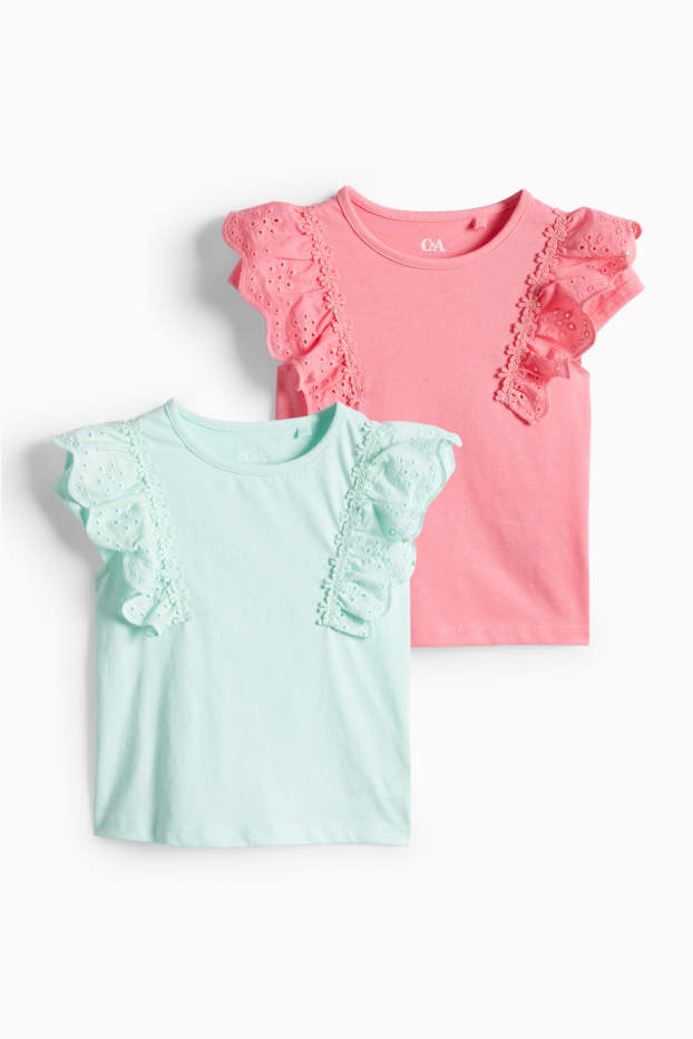Children Girls - Multipack of 2 - short sleeve T-shirt - broderie anglaise - pink