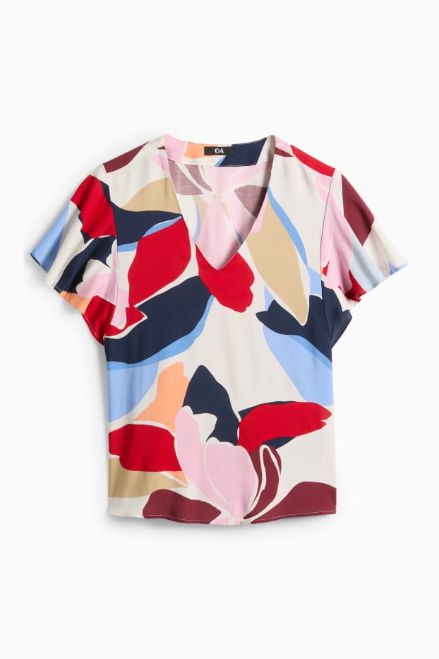 Donna - Blusa con scollo a V - a fiori - colorato