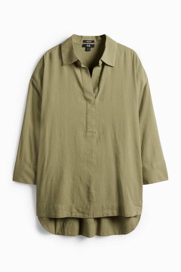 Damen - Bluse - Leinen-Mix - khaki