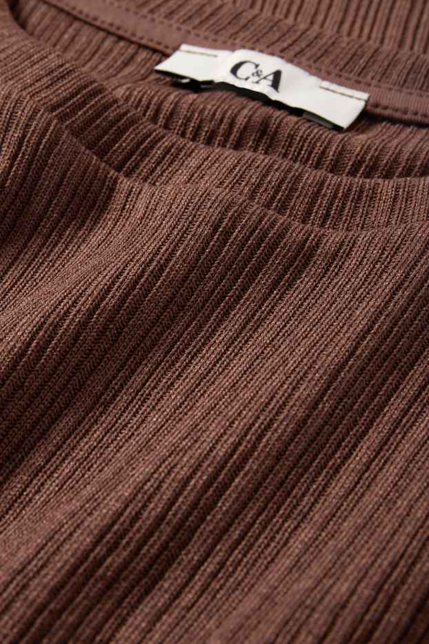 Damen - Crop T-Shirt - Slim Fit - gerippt - braun