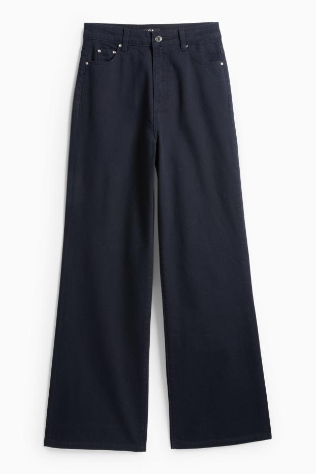 Femmes - Pantalon en toile - high waist - wide leg - bleu foncé