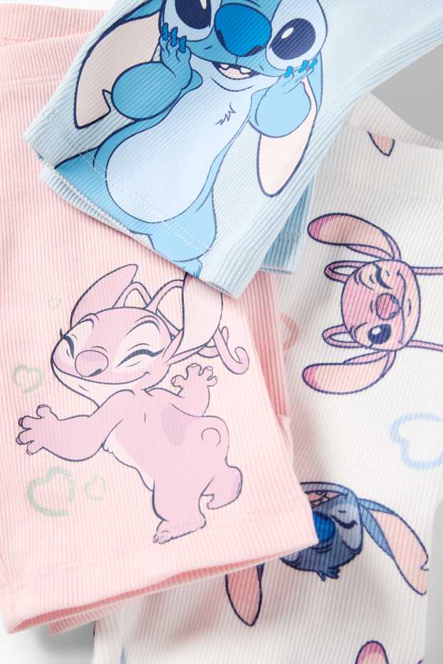 Nena - Paquet de 3 - Lilo & Stitch - pantalons de ciclista - acanalat - rosa / blau clar