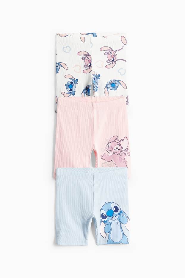Nena - Paquet de 3 - Lilo & Stitch - pantalons de ciclista - acanalat - rosa / blau clar