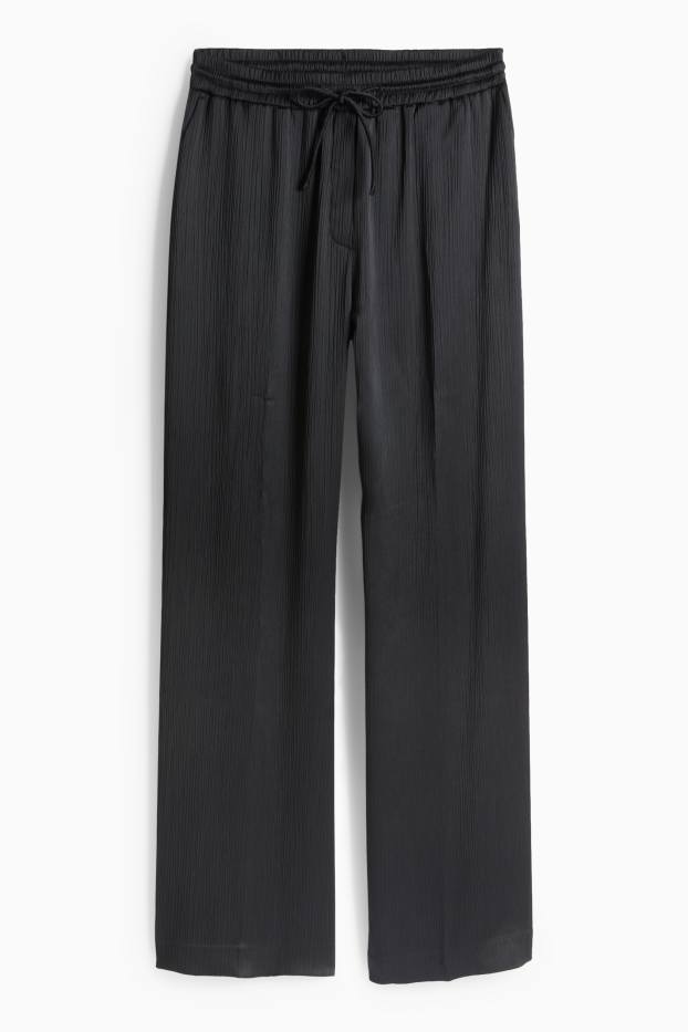 Women - Business trousers - mid-rise waist - wide leg - black