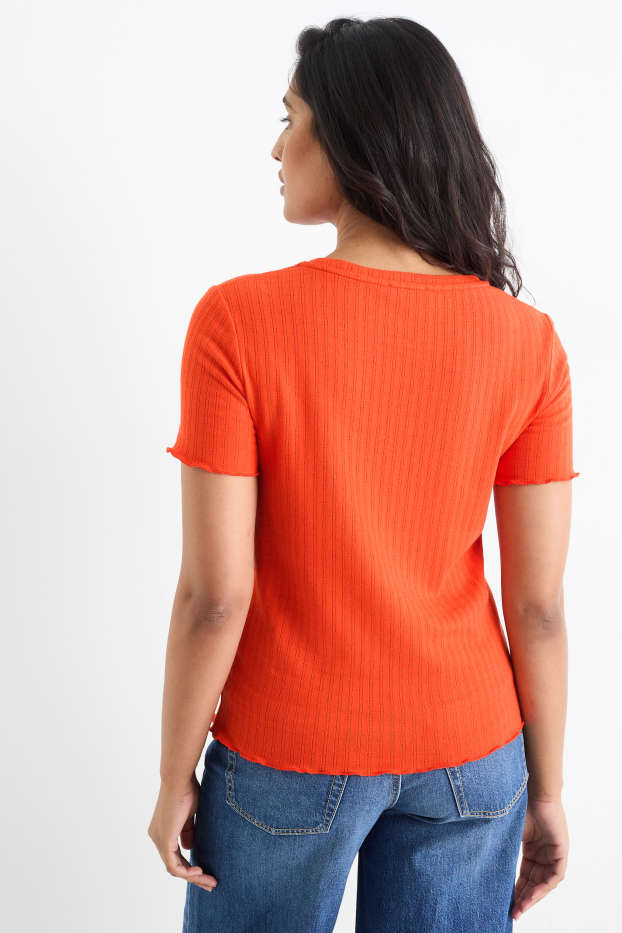Donna - T-shirt pointelle - regular fit - arancione
