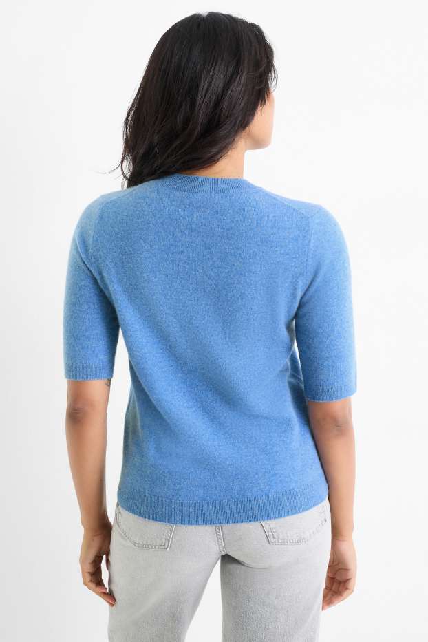 Damen - Kaschmir-Strickpullover - kurzarm - blau